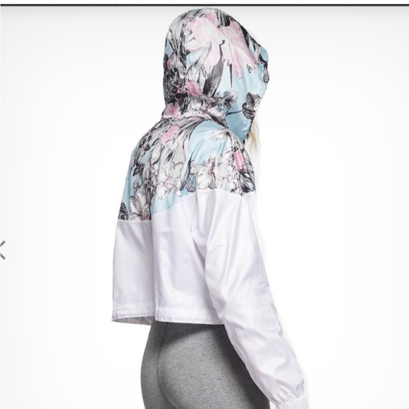 Nike - White/Pink/Blue Nylon Hooded Jacket with Floral Design - Picture 2 of 12